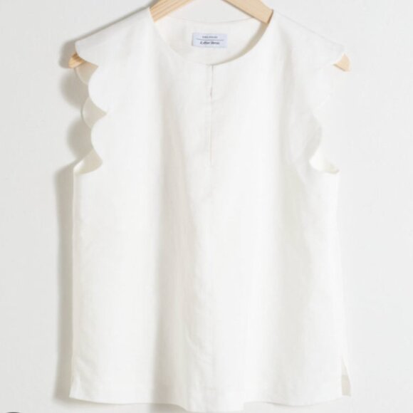 & Other Stories Linen Cotton Scallop Split Neck Sleeveless Top White Size 0 / XS - Picture 1 of 6
